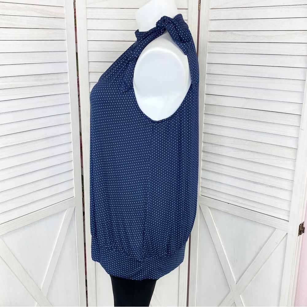 Uniform John Paul Richard Polka Dot Tie Neck Halter Top Shirt Blue White XL - Picture 2 of 11